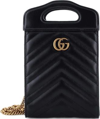 Gucci GG Marmont Top Handle Convertible Chain Tote Matelasse Leather Mini crossbody bag - Zwart