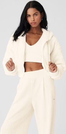 Alo | Cropped Cozy Day Full Zip Jacket in Ivory White, Size: Large