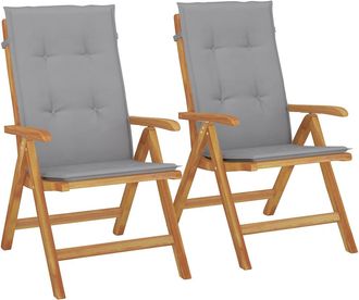 vidaXL Sillas Plegables Reclinables Con Cojines, 2 Unidades, Madera Maciza De Teca. Vidaxl