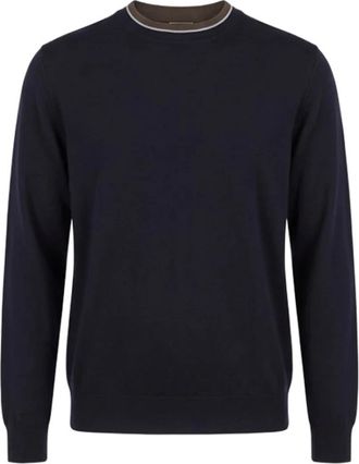 PESERICO Maglia Tricot U - Heren - Ronde hals truien - Blauw - 2XL - Wol - Truien & Vesten