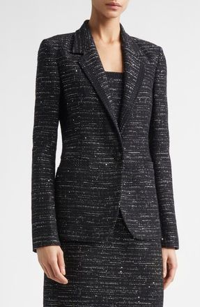 St. John Cannes Stud Trim Tweed Jacket in Black Metallic Multi at Nordstrom, Size 10
