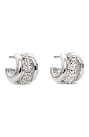 Kate Spade New York tiny twinkles trio pav&eacute; huggie hoop earrings in Clear/Silver at Nordstrom