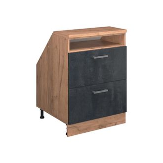 Vicco Armario De Cocina Para Techo Inclinado R-line, Hormig&oacute;n Negro, 60 Cm Con 2 Cajones, Carcasa 60 Cm De Profundidad, Vicco
