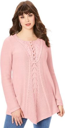 Roaman's Plus Size Lace Yoke Pullover Sweater in Soft Blush at Nordstrom, Size Large