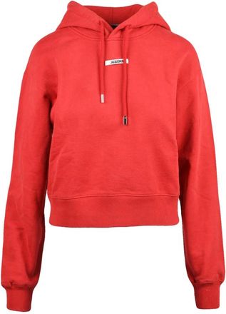 Jacquemus Hoodies & sweatvesten, Dames, Rood, S, Katoen, Felpa Corta Sweatshirt