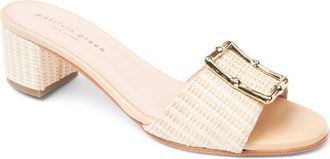 Patricia Green Riviera Bamboo Buckle Block Heel Slide Sandal in Natural Striped Raffia at Nordstrom, Size 10