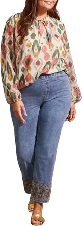 Tribal Puff Sleeve Blouse - Plus In Vine