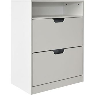Relaxdays Relaxdays shoe cabinet with shelf, HWD: 102x80x24 cm, for 12 pairs, 2 flip doors, hallway, slim, modern, white
