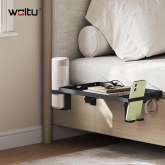 Woltu Woltu Mesita De Noche Flotante Para Cama Colgante, Con Gu&iacute;as, Portavasos Y Soporte Para Celular, Negro