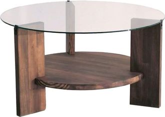 DRAWER Mesa de centro redonda de vidrio templado madera ø75cm - Madera oscura