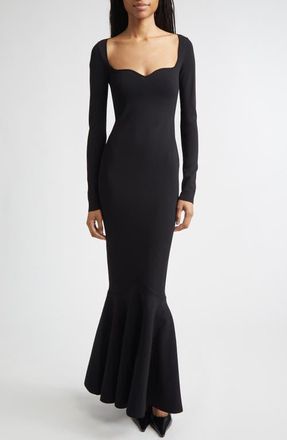 Stella McCartney Long Sleeve Compact Knit Mermaid Gown in Black at Nordstrom, Size Medium