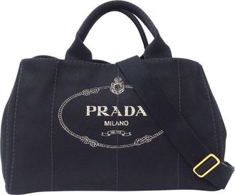 Prada Canapa Black Canvas Shoulder Bag Tote Bag (Pre-Owned)