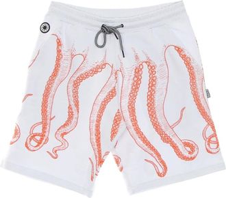 Octopus Witte Tracksuit Shorts met Tentakel Print - Heren - Korte Broeken - Wit - XL - Katoen - Korte Broeken