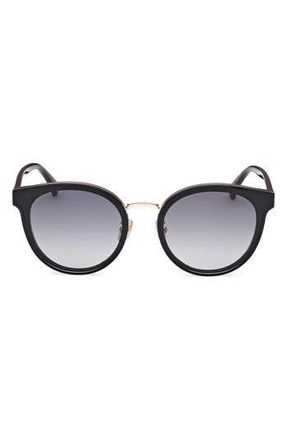 Max Mara 63mm Round Sunglasses in Shiny Black /Gradient Smoke at Nordstrom Rack