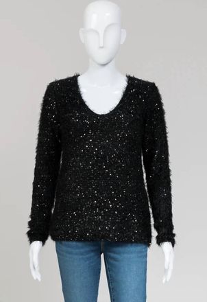 Nuage Sequin Knit Sweater In Black/silver