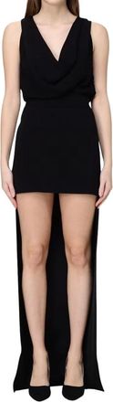 Elisabetta Franchi Party Dresses, female, Black, Size: S Viscose Georgette Dress with Train