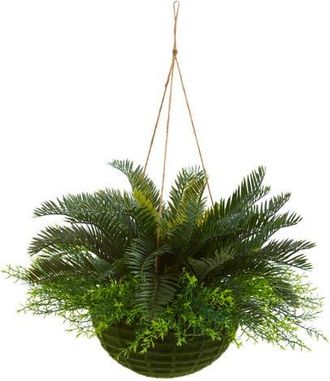 Nearly Natural Cycas Artificial Plant in Mossy Hanging Basket in Green at Nordstrom