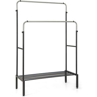 Costway Costway - Perchero Burro Ropa De Metal, Perchero De Doble Varilla Con Alturas Ajustables, Estantes De Almacenamiento Para Colgar Ropa, Organizador De 