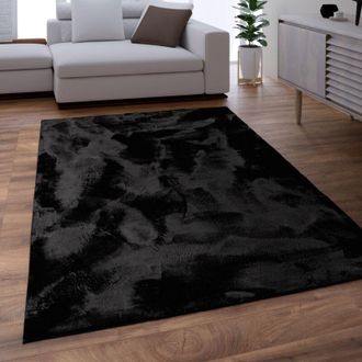 Paco Home Paco Home Alfombra Salon Pelo Largo Se Puede Lavar En La Lavadora Suave Felpa Negras 160x220 Cm