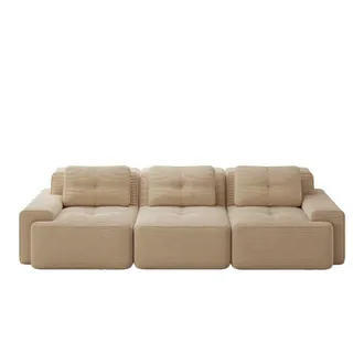 Urban Meuble Sof&aacute; rinconera modular de 3 plazas en pana beige