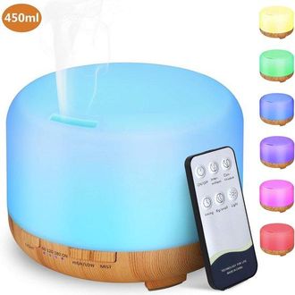 No Brand Difusor De Aromas De 450 Ml Con Temporizador Y Luz Led De 7 Colores - Humidificador Ultras&oacute;nico - Exterior Con Acabado De Madera