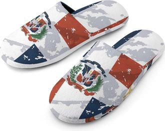 Generic Vintage Dominican Republic Flag Cotton Slippers for Men Memory Foam House Slippers Soft Anti-skid Sole Indoor Outdoor Shoes