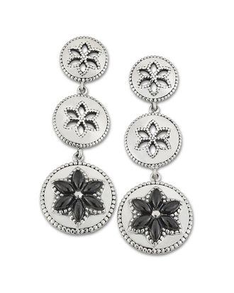 Samuel B. Silver 1.00 Ct. Tw. Black Spinel Triple Circle Flower Earrings