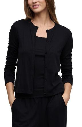 Barefoot Dreams Scalloped Pointelle Cardigan in Black at Nordstrom, Size X-Small