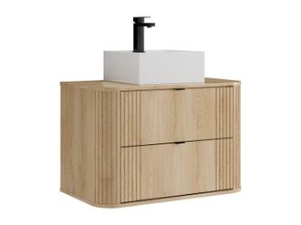 Vente-Unique Mueble de ba&ntilde;o suspendido con lavabo cuadrado de sobre encimera y grifo - Natural claro - 80 cm - FILOR