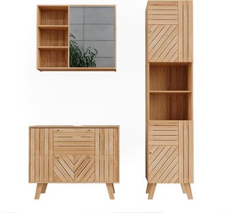 Vicco Juego De Muebles De Ba&ntilde;o De 3 Piezas Lucie, Bamb&uacute;, 3 Partes, Vicco