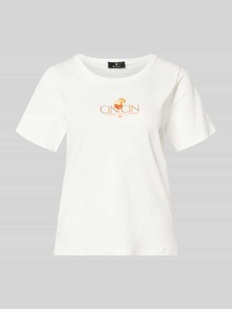 Monari T-Shirt mit Motiv-Print und Strasssteinbesatz in Weiss, Gr&ouml;&szlig;e 34