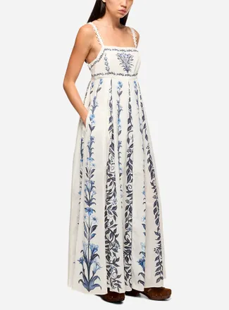 Farm Rio Womens Blue flowers deep pleating maxi dress