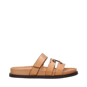 Tory Burch Double T Sport Slide - Dames - Sandalen - Bruin - 35 EU - Leer - Schoenen