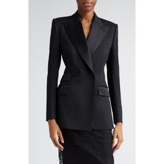 Dolce & Gabbana Double Breasted Wool Blend Tuxedo Jacket in Nero at Nordstrom, Size 10 Us