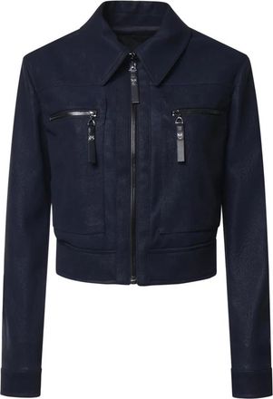 Pinko Pinko - Cropped jas met nabuk-effect - Dames - Jassen - Blauw - Maat: 2XS Zijde