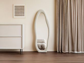 Vente-Unique Specchio organico in velluto - L. 60 x H. 160 - Crema - LAVINA