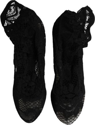 Dolce & Gabbana Womens Black Lace Stretch Heels Mid Calf Boots Shoes 21+pa+vi