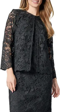 Kasper Lace Three Quarter Sleeve Knit Cardigan Sweater in Black at Nordstrom, Size 10