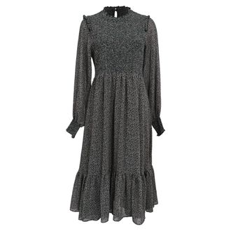 Hatch Ditsy Floral Mock Neck Midi Dress in Black Polyester