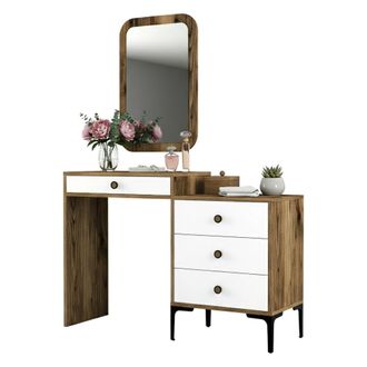 Dmora Consola Nova, Mesa Multiusos, Gabinete De Soporte, Escritorio De Pasillo, 124x40h85 Cm, Nogal Y Blanco, Con Embalaje Reforzado - Dmora