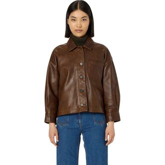 Gerard Darel Nicole Leather Button Front Jacket in Brown at Nordstrom, Size Medium