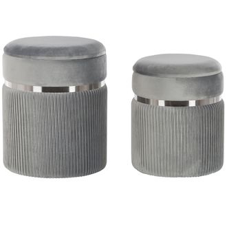 Beliani Conjunto De 2 Pufs De Terciopelo Gris Claro Almacenaje Bandas De Metal Glamour Sala De Estar Dormitorio Camdenton