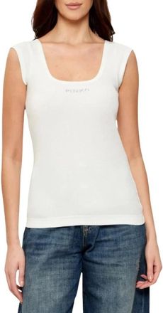 Pinko Ribbed Cotton Top - Dames - Tops zonder mouwen - Wit - L - Katoen - Tops