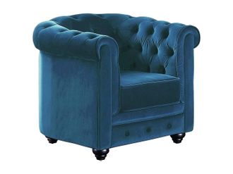 Vente-Unique Sill&oacute;n de terciopelo CHESTERFIELD - Verde azulado