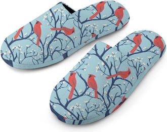 Generic Cardinal Cute Bird Mens Cotton Slippers Memory Foam Comfort House Shoes Winter Indoor Slipper for Hotel Casa Spa