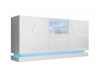 Mirjan24 Aparador Linar, Blanco + Blanco Brillante, 75x150cm, N&uacute;mero De Puertas: 342cm, Mdf, Led