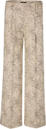Windsor Print Palazzo Broek in Beige-Zwart - Dames - Wijde Broeken - Beige - XL - Linnen - Broeken