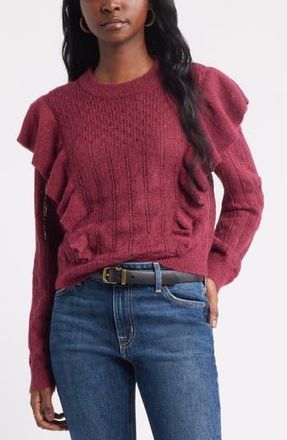 Treasure & Bond Ruffle Pointelle Sweater in Burgundy Rhode at Nordstrom Rack, Size X-Large
