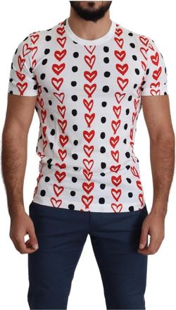 Dolce & Gabbana Witte hartprint heren top t-shirt - Heren - T-shirts - Veelkleurig - M - Tops