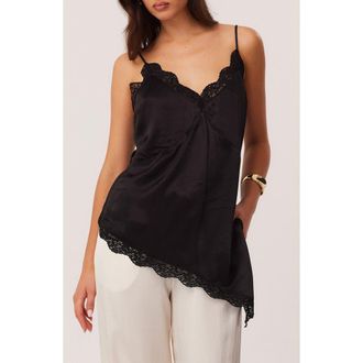 SNDYS Toni Lace Trim Asymmetric Camisole in Black at Nordstrom, Size X-Large